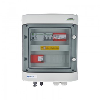 Switchgear attached DCAC hermetic IP65 EMITTER with DC surge arrester Dehn 1000V type 1+2, 1 x PV string, 1 x MPPT // og. AC Dehn type 1+2, 10A 3-F, RCD type A 40A/300mA