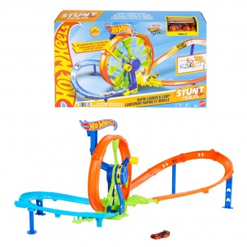 Hot Wheels Action Rapid Launch & Loop Playset with 1:64 Scale Die-Cast Toy Car, Crash & Track Set