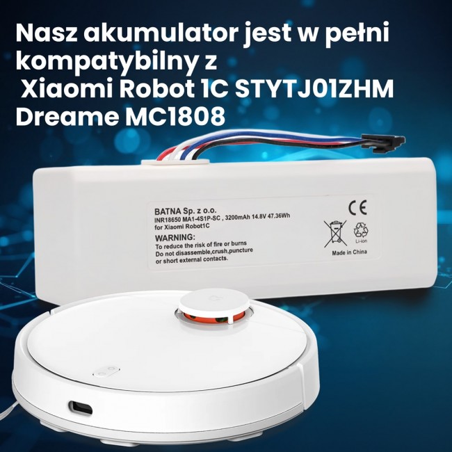 Battery for Xiaomi Robot 1C P1904-4S1P-MM, 3200mAh, 47.36Wh, STYTJ01ZHM Mijia 1C P1904-4S1P-MM (Dreame MC1808)