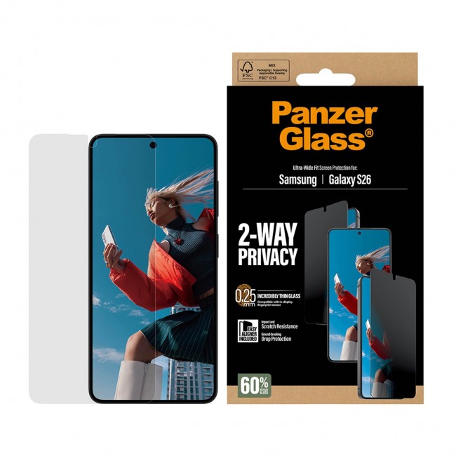 PanzerGlass 2-Way Privacy Screen Protector Samsung Galaxy S26 | Ultra-Wide Fit w. EasyAligner Clear screen protector 1 pc(s)