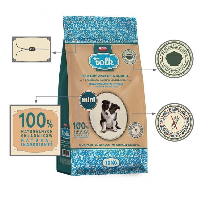 FOLK Junior Small breeds Gentle meal for puppy with rabbit, veal and carrot - dry dog food - 10kg