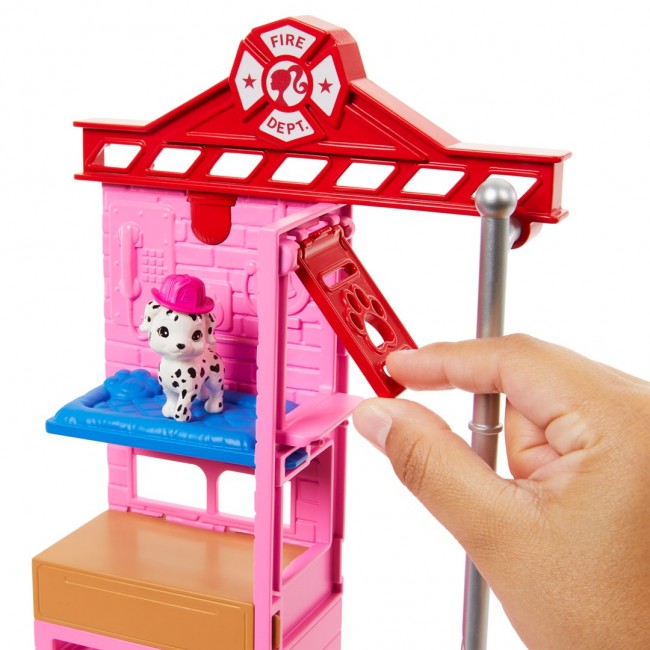 Barbie Firefighter Playset with Blonde Fashion Doll, Fire Station, 2 Pets & 10+ Accessories