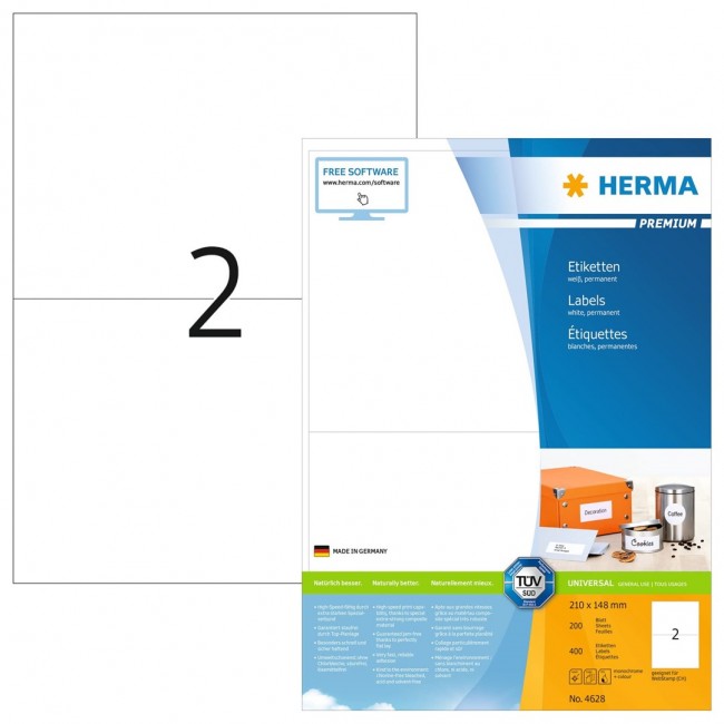 HERMA Labels Premium A4 210x148 mm white paper matt 400 pcs.