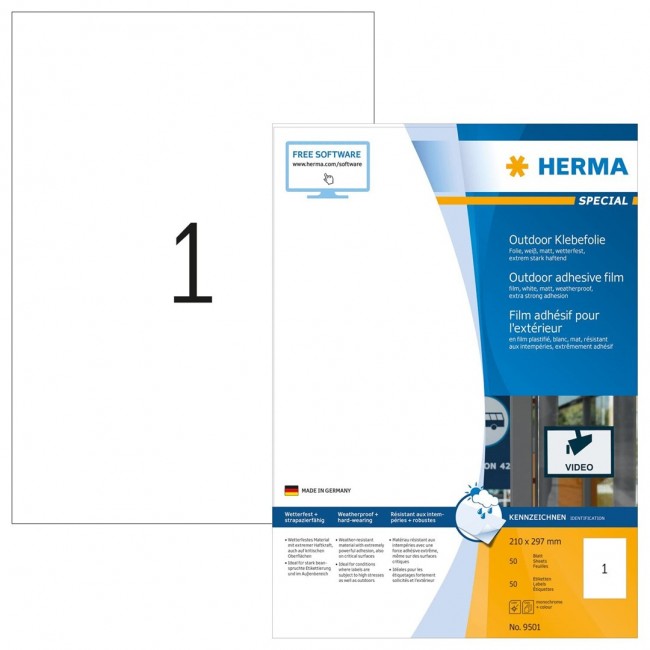 HERMA 9501 self-adhesive label Rectangle Permanent White 50 pc(s)