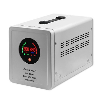 Qoltec Pure Sine Wave UPS | 500VA | 350W | Fixed Phase | Grey
