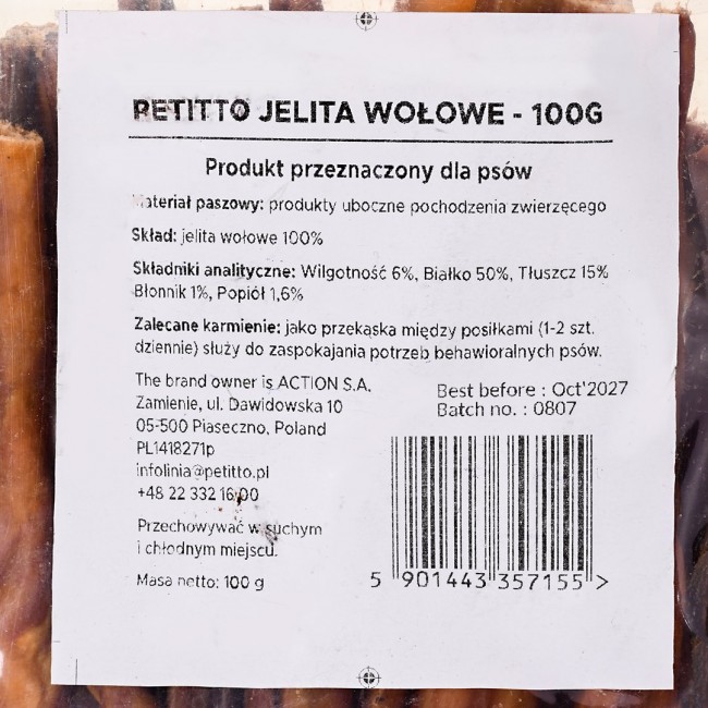 PETITTO Beef intestines - dog treat - 100g