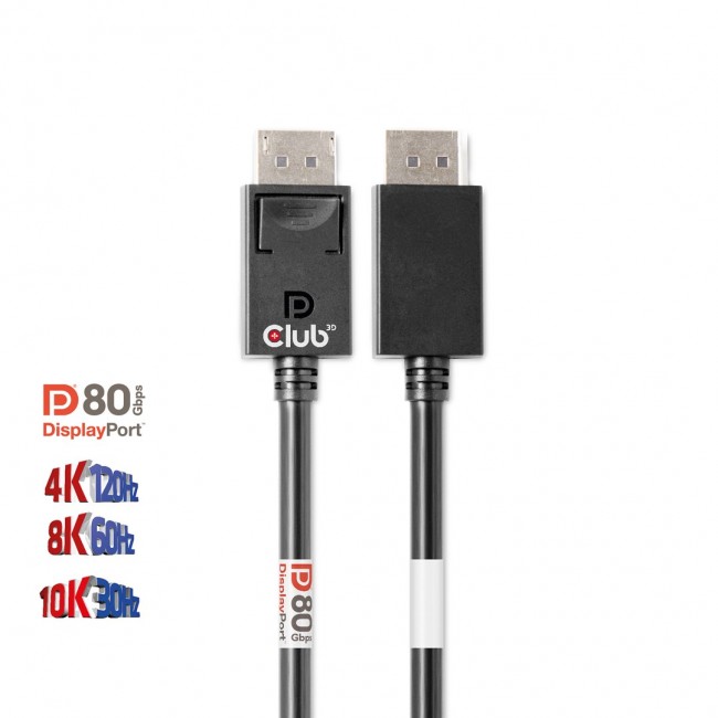 CLUB3D DisplayPort 2.1 Bi-Directional VESA DP80 Certified Cable 4K240Hz, 8K60Hz or 10K30Hz M/M 1.2m/3.94ft