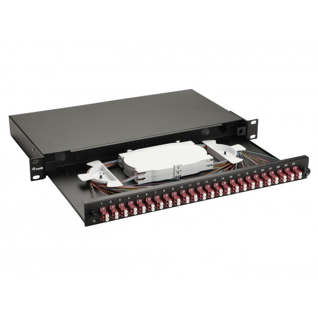 Equip 24-Port Fiber Optic Splice Box, LC Duplex, OM4, 1U, Equipped, Black