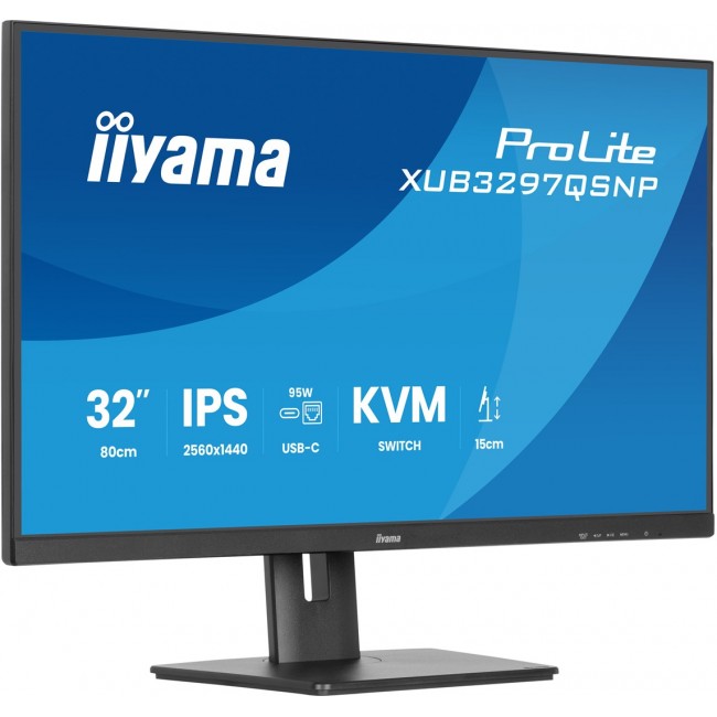 iiyama ProLite 32 QHD IPS technology panel with RJ45 (LAN), KVM Switch and USB-C Dock with 95W power delivery