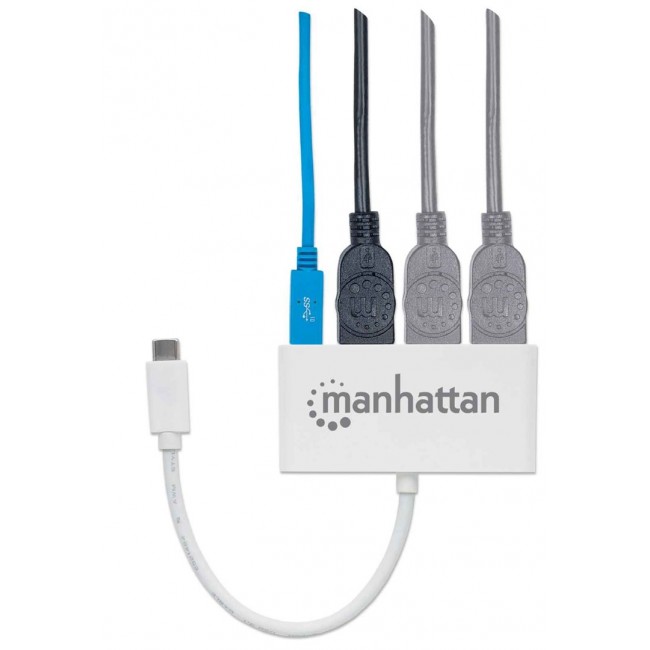Manhattan USB-C Dock/Hub, Ports (x4): USB-A (x3) and USB-C, 5 Gbps (USB 3.2 Gen1 aka USB 3.0), With Power Delivery (60W) to USB-C Port (Note additional USB-C wall charger and USB-C cable needed), SuperSpeed USB, White, Three Year Warranty, Blister Manhattan USB-C Dock/Hub, Ports (x4): USB-A (x3) and USB-C, 5 Gbps (USB 3.2 Gen1 aka USB 3.0), With Power Delivery (60W) to USB-C Port (Note additional USB-C wall charger and USB-C cable needed), SuperSpeed USB, White, Three Year Warranty, Blister