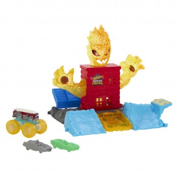 Hot Wheels Monster Trucks Power Smashers 5-Alarm Torch Tower Takedown Playset with 1:64 Scale Toy Truck & 2 Crushed Cars