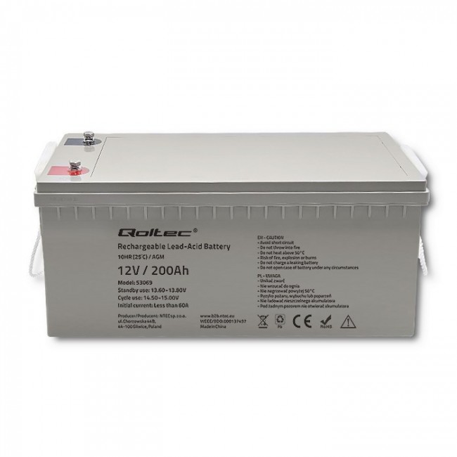 Qoltec 53069 AGM battery | 12V | 200Ah | max. 3000A Qoltec 53069 AGM battery | 12V | 200Ah | max. 3000A