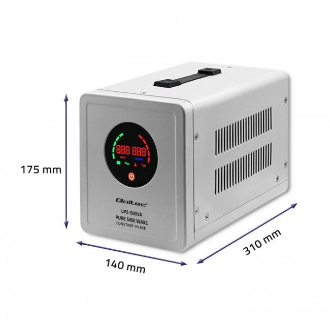 Qoltec 50716 Uninterruptible power supply Pure Sine Wave UPS | 500VA | 350W | constant phase | Grey Qoltec 50716 Uninterruptible power supply Pure Sine Wave UPS | 500VA | 350W | constant phase | Grey