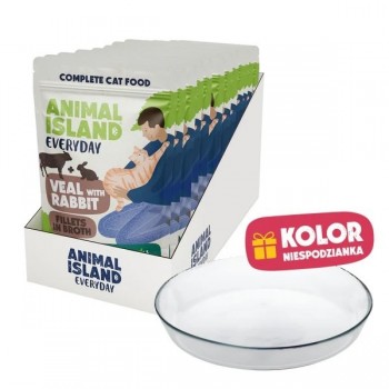 ANIMAL ISLAND Everyday Veal and rabbit in broth Box - wet cat food - 12x85g + free plate