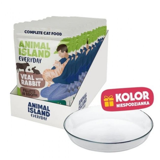 ANIMAL ISLAND Everyday Veal and rabbit in broth Box - wet cat food - 12x85g + free plate ANIMAL ISLAND Everyday Veal and rabbit in broth Box - wet cat food - 12x85g + free plate