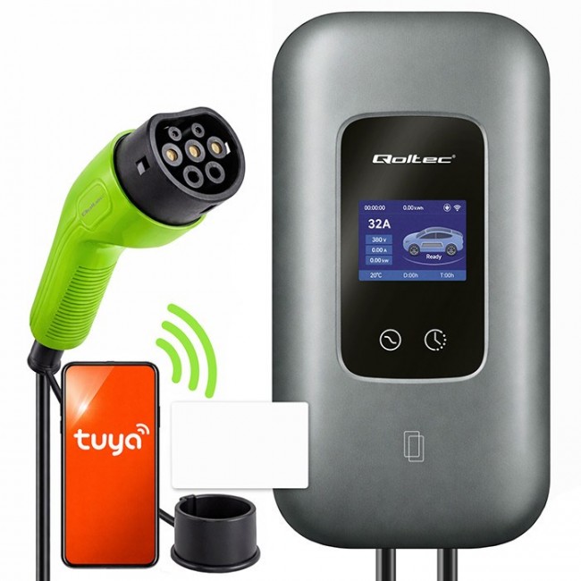 Qoltec Stacja adowania EV Typ2 do samochodu elektrycznego i hybryd | 3 fazy | 22kW | 32A | Wi-fi | LCD | RFID | Smart life | TUYA | Wallbox | 5m Qoltec Stacja adowania EV Typ2 do samochodu elektrycznego i hybryd | 3 fazy | 22kW | 32A | Wi-fi | LCD | RFID | Smart life | TUYA | Wallbox | 5m