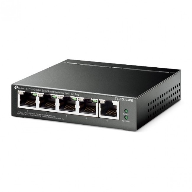 TP-Link 5-Port Gigabit Easy Smart PoE Switch with 4-Port PoE+ TP-Link 5-Port Gigabit Easy Smart PoE Switch with 4-Port PoE+