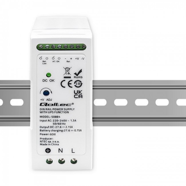 Qoltec 50884 DIN Rail Power Supply with UPS function | 60W Qoltec 50884 DIN Rail Power Supply with UPS function | 60W