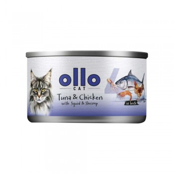 OLLO Cat nr 4 Tuna & Chicken with squid & shrimp in broth - wet cat food - 70g