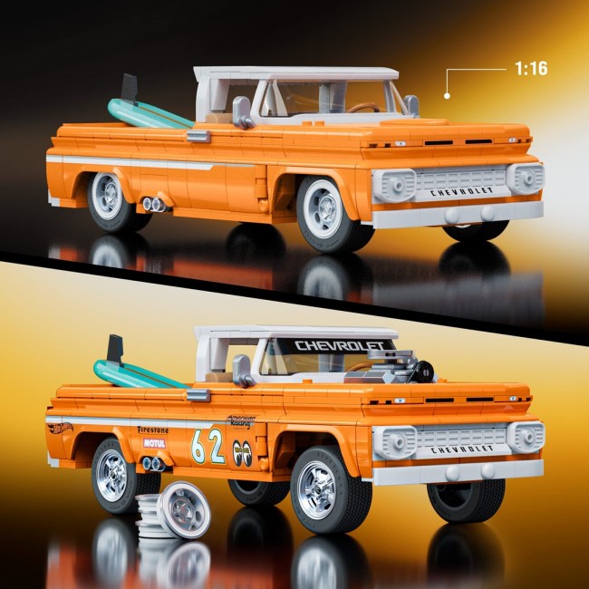 Mattel Brick Shop Hot Wheels Custom 62 Chevy Pickup Building Toy Kit (858 Pieces), for Collectors