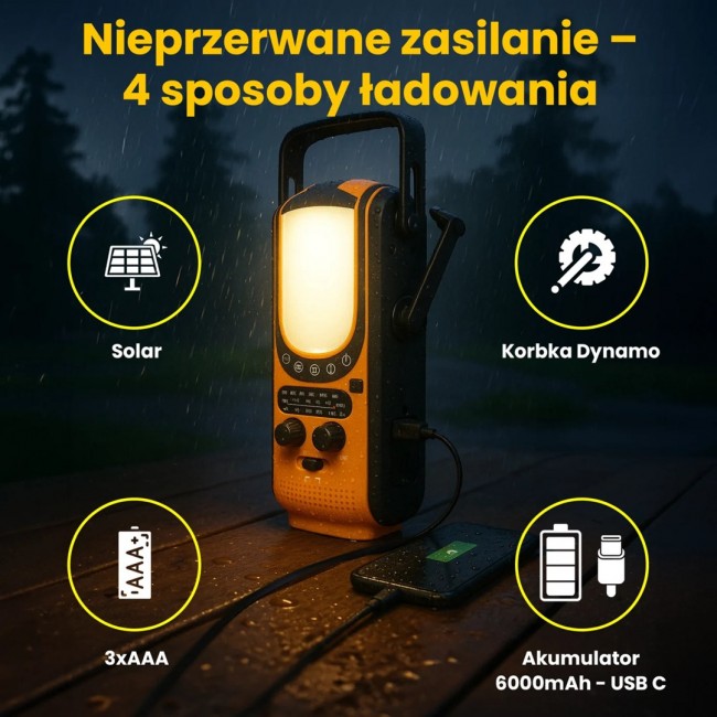 Extralink Power Ranger EPS-6000 | Power Bank | 6000mAh, FM Radio, LED Light, Dynamo, Solar Panel