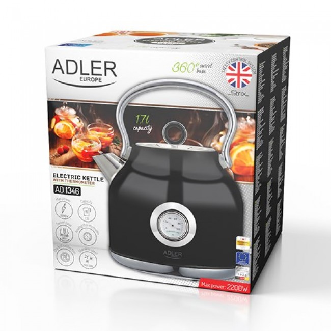 Adler AD 1346B electric kettle 1.7 L 2200 W Black, Metallic Adler AD 1346B electric kettle 1.7 L 2200 W Black, Metallic