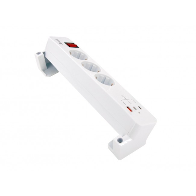 Equip 3-Outlet Clamp Power Strip with 3 x USB (2C + 1A)