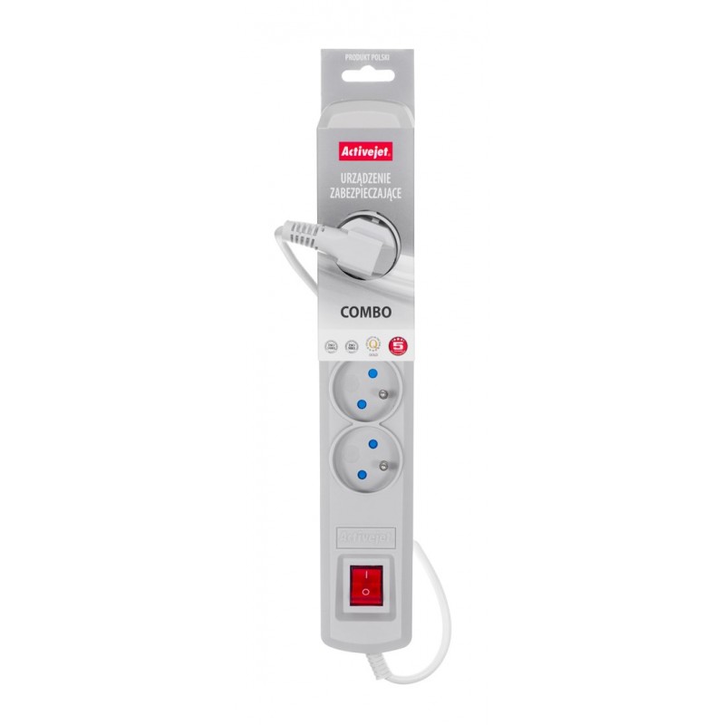 Activejet grey power strip with cord ACJ COMBO 5G/1,5M/BEZP. AUT/S Activejet grey power strip with cord ACJ COMBO 5G/1,5M/BEZP. AUT/S