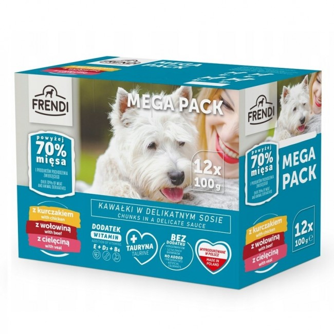 FRENDI Chicken, Beef, Veal - wet dog food - 12x100g