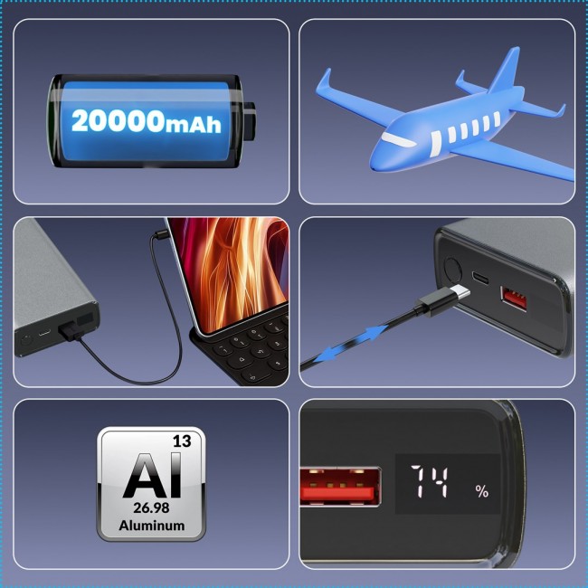 Extralink Powerbank EPB-126 20000mAh Silver Power bank, 45W PD, USB-C Extralink Powerbank EPB-126 20000mAh Silver Power bank, 45W PD, USB-C