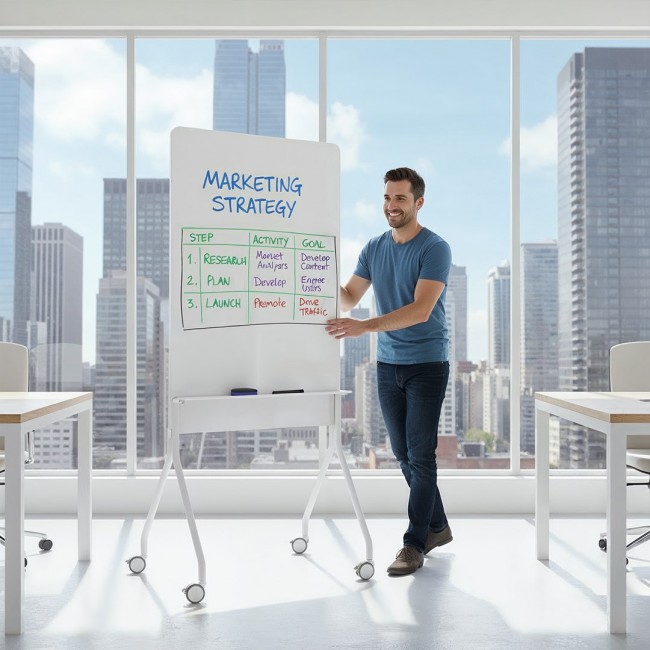 Ergo Office mobile dry erase board, vertical orientation, white, single sided, with shelf, board dimensions 1190x790mm, ER-305 Ergo Office mobile dry erase board, vertical orientation, white, single sided, with shelf, board dimensions 1190x790mm, ER-305