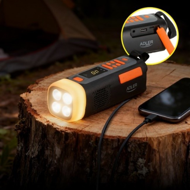 Adler AD 1920 Emergency radio Solar panel / Crank / Powerbank 4500 mAh Black
