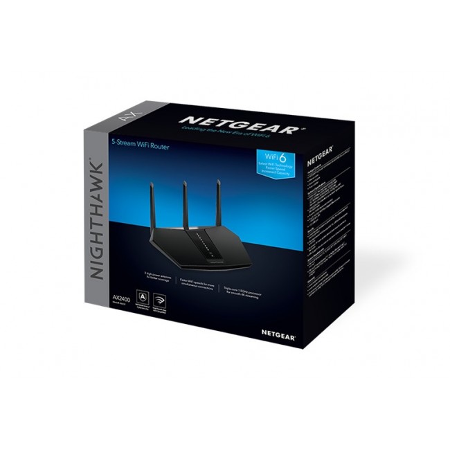 NETGEAR Nighthawk AX/5-Stream AX2400 WiFi 6 Router (RAX30) wireless router Gigabit Ethernet Dual-band (2.4 GHz / 5 GHz) Black