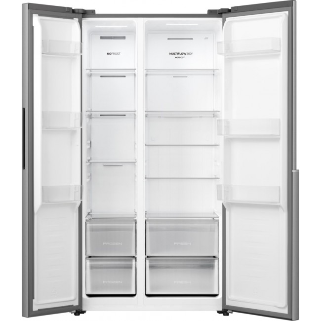 Gorenje Side by side kyl /fryssk p med MultiFlow Cooling f r j mn luftcirkulation i hela sk pet. NoFrost Plus eliminerar manuell avfrostning, medan SuperCool och FastFreeze hj lper till att uppr tth lla optimala f rh llanden f r nyinlagda dagligvaror.
