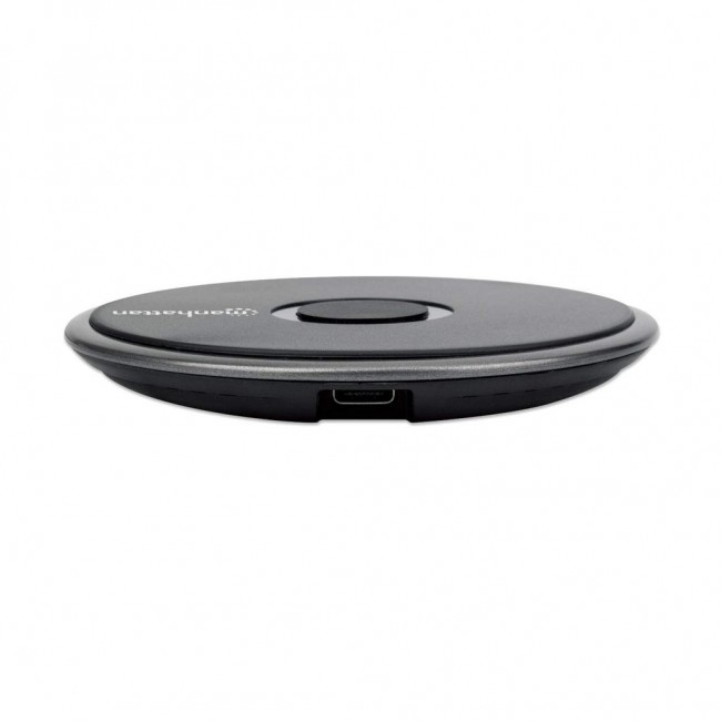 Manhattan Smartphone Wireless Charging Pad, QI certified, 10W, 7.5W and 5W charging, USB-C to USB-A cable included, USB-C input into pad, Cable 1.5m, Black, Three Year Warranty, Boxed Manhattan Smartphone Wireless Charging Pad, QI certified, 10W, 7.5W and 5W charging, USB-C to USB-A cable included, USB-C input into pad, Cable 1.5m, Black, Three Year Warranty, Boxed
