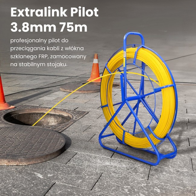 Extralink Rodder 3.8mm 75m | Cable Pulling Rod | Fiberglass FRP, Dia. 3.8mm, Length 75m, Yellow
