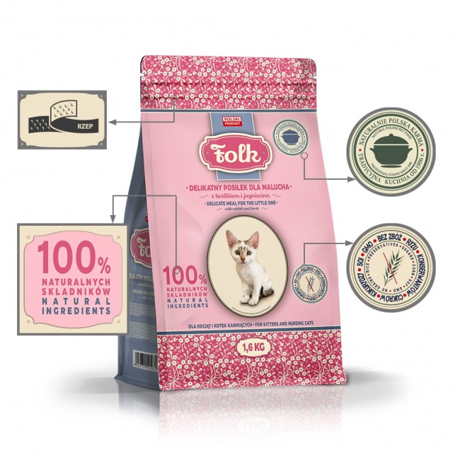 FOLK Gentle meal for kittens with rabbit and lamb - dry cat food - 1,6kg