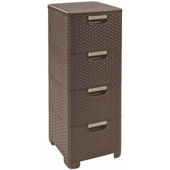 CURVER Rattan 209906 Storage Unit with 4 14 L Drawers, Dark Brown