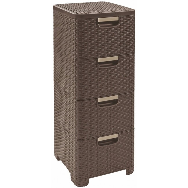 CURVER Rattan 209906 Storage Unit with 4 14 L Drawers, Dark Brown