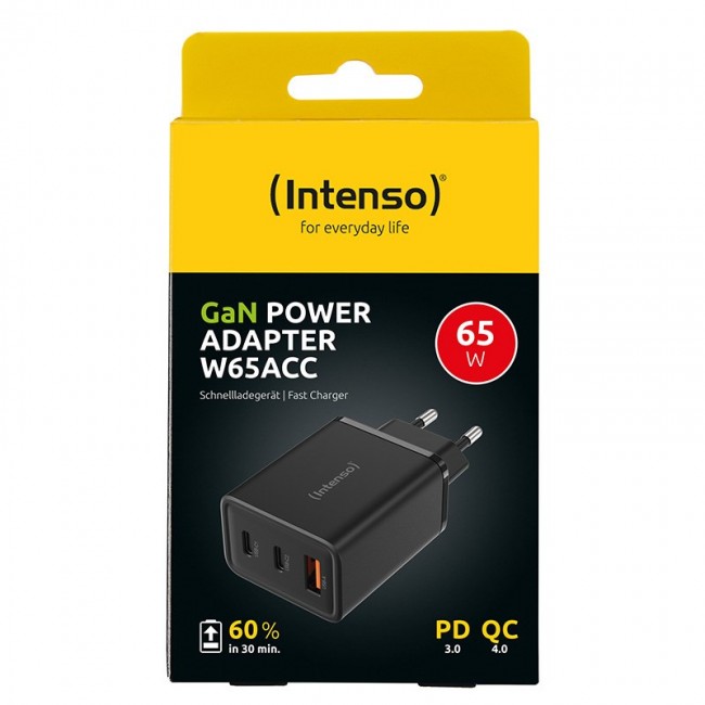 Intenso Power Adapter W65ACC, USB power adapter with 1 USB-A and 2 USB-C ports, black