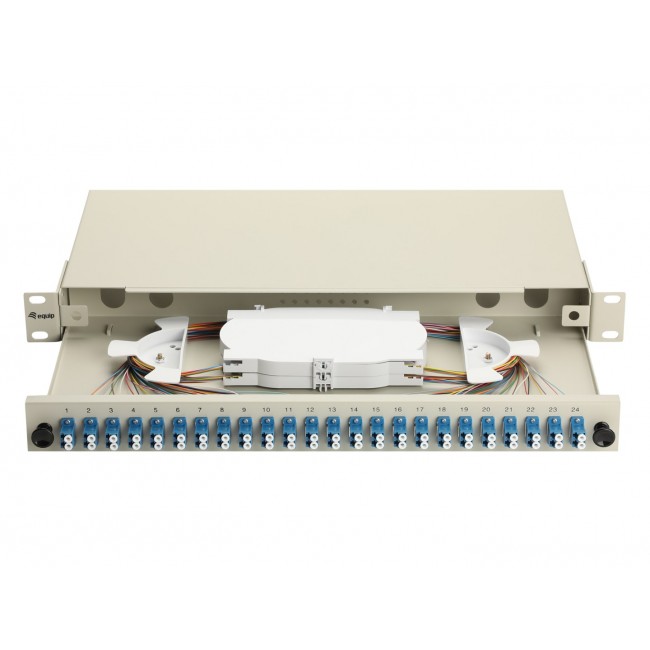 Equip 24-Port Fiber Optic Splice Box, LC Duplex, OS2, 1U, Equipped, Grey