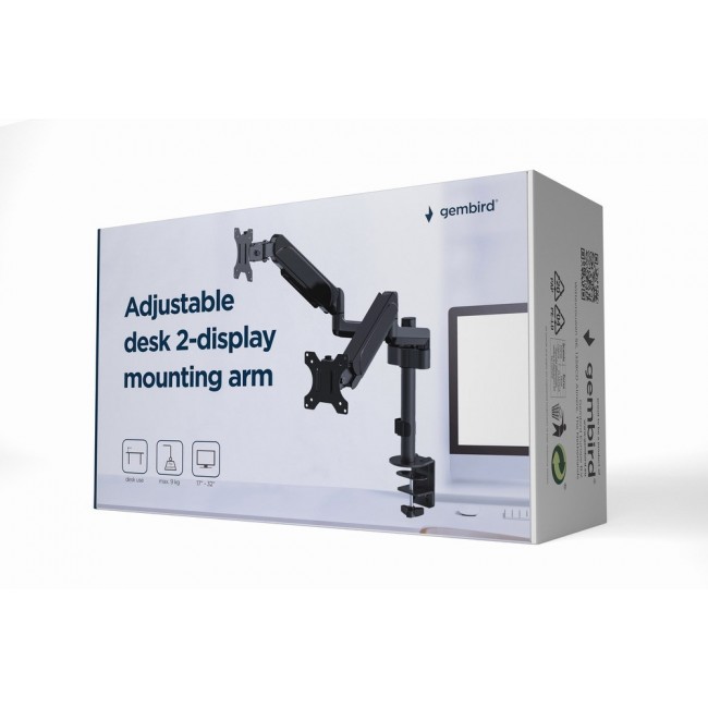 Gembird MA-DA2P-01 Adjustable desk 2-display mounting arm, 17 -32 , up to 9 kg Gembird MA-DA2P-01 Adjustable desk 2-display mounting arm, 17 -32 , up to 9 kg