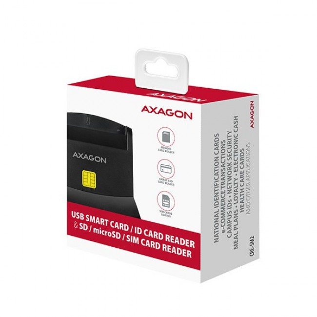 Axagon CRE-SM2 smart card reader Indoor USB USB 2.0 Black Axagon CRE-SM2 smart card reader Indoor USB USB 2.0 Black