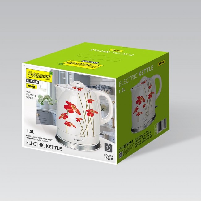 Feel-Maestro MR-066-RED FLOWERS electric kettle 1.5 L 1200 W Red, White Feel-Maestro MR-066-RED FLOWERS electric kettle 1.5 L 1200 W Red, White