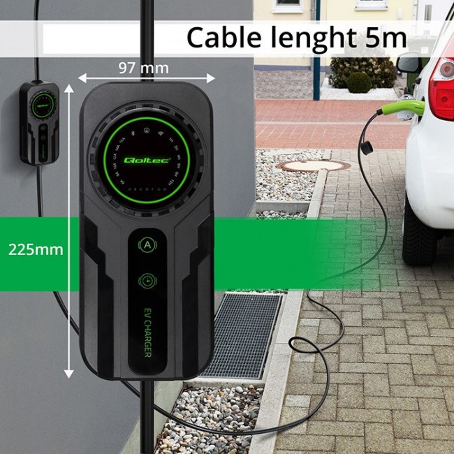 Qoltec Mobile EV Car Charger Adjustable 2in1 Type2 | SCHUKO | 3.5kW | 230V | LCD | Portable | Wallbox | 5m