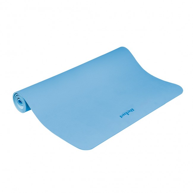 Mata gimnastyczna do wicze joga, pilates, fitness, 200x115cm, grubo 1cm, materia TPE, niebieska, REBEL ACTIVE