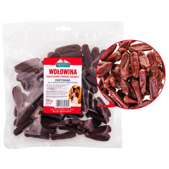 PETITTO Soft beef sausages - dog treat - 500g