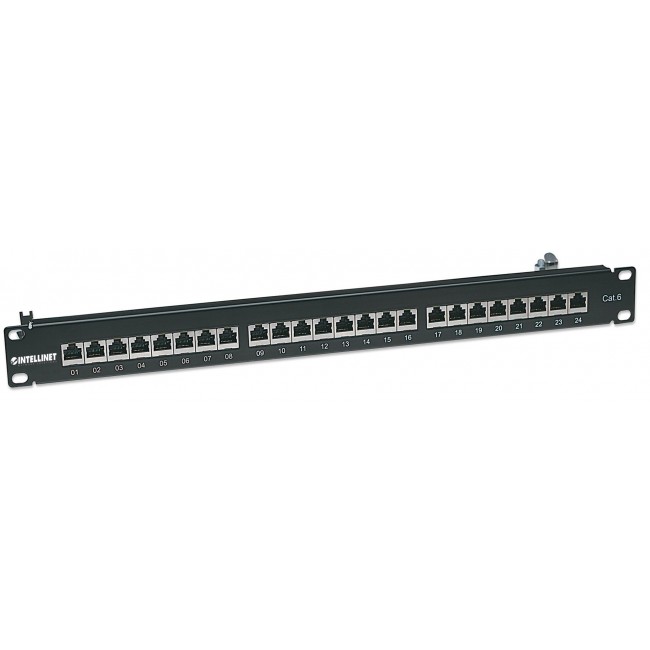 Intellinet Patch Panel, Cat6, FTP, 24-Port, 1U, Shielded, 90 Top-Entry Punch-Down Blocks, Black