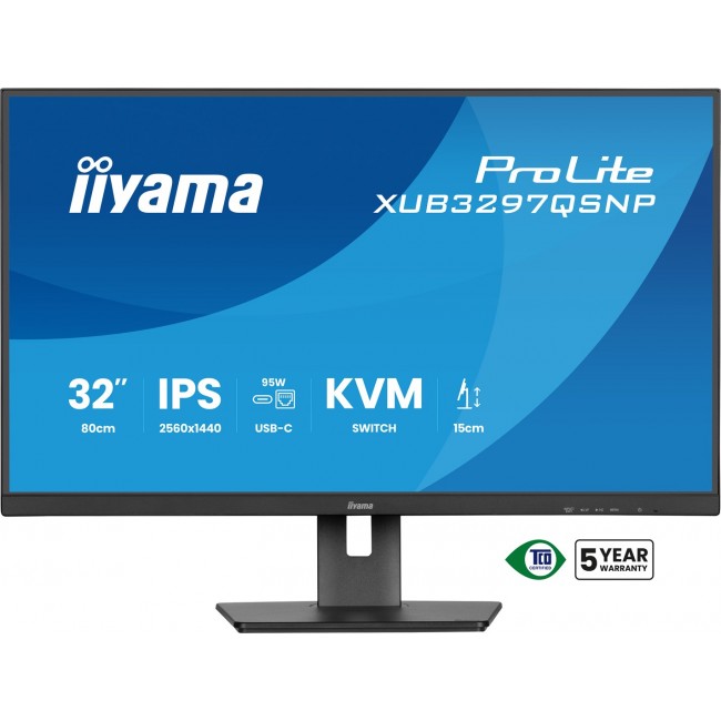 iiyama ProLite 32 QHD IPS technology panel with RJ45 (LAN), KVM Switch and USB-C Dock with 95W power delivery
