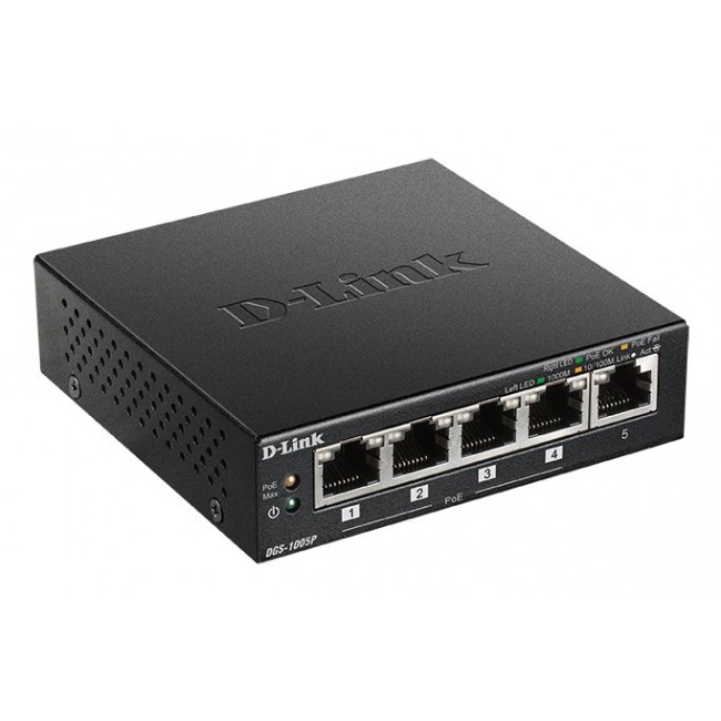 D-Link DGS-1005P/E network switch Unmanaged Gigabit Ethernet (10/100/1000) Power over Ethernet (PoE) Black D-Link DGS-1005P/E network switch Unmanaged Gigabit Ethernet (10/100/1000) Power over Ethernet (PoE) Black